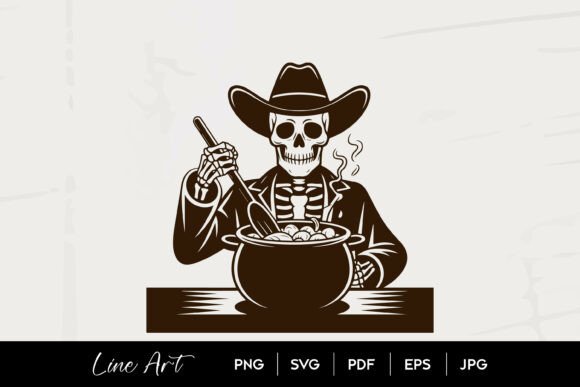 Skeleton Cowboy Cooking Pot SVG: A Spooky Western Embroidery Gem