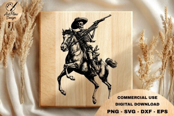 Skeleton Cowboy Horse Engraving SVG: A Bold Vintage Statement for Embroidery Projects